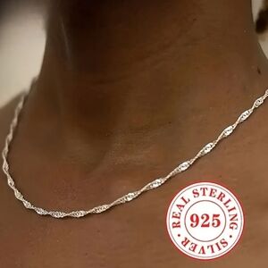 S925 Sterling Silver Water Ripple Chain Necklace for Women